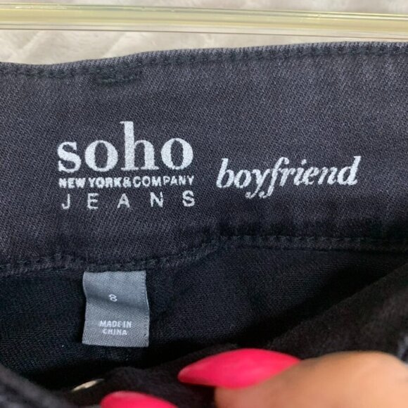 NY&C Soho Womans 8 Denim Jeans Black Ombre Boyfriend Mid Rise Distressed Stretch - Picture 5 of 15